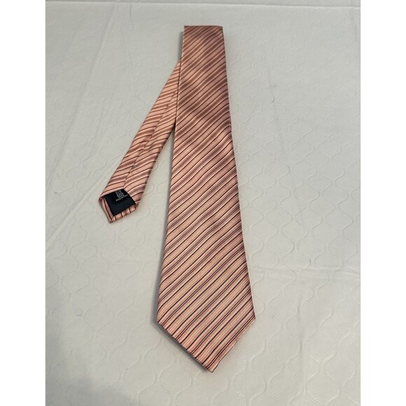 GIANFRANCO FERRE MADE IN ITALY Pink/Brown/WHITE CROSS STRIPED Necktie - Picture 1 of 8